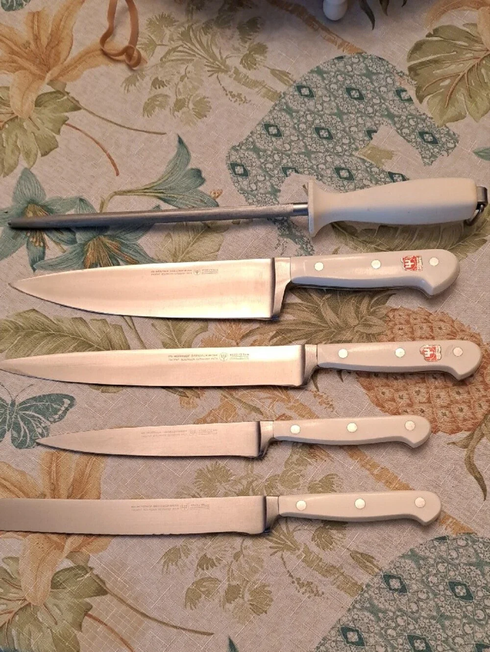 Wusthof TRIDENT (German) White Handle Knife Set with Wooden Block